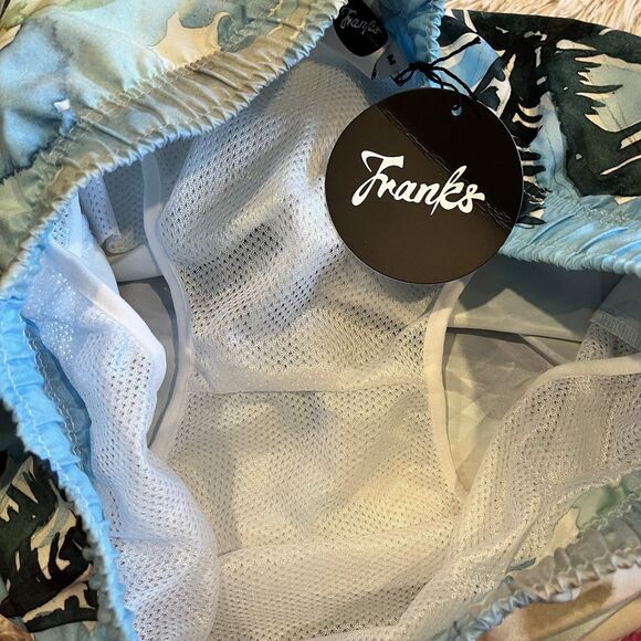 NWT Franks Swim Trunks Men's Blue Floral Tropical Tahiti Print Medium MSRP $89 - Picture 7 of 8